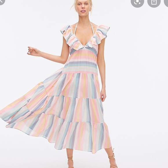 J Crew Vneck Tiered Ruffle Dress 
